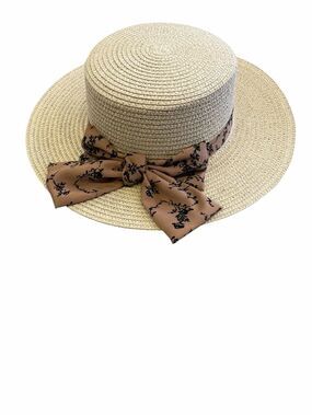 Straw Sun Hat with Brown Floral Bow